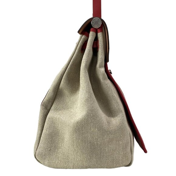 Auth HERMES Herbag Zip Cabin Bag - Beige Red Toile De Camp Vache Hunter D - Picture 4 of 16